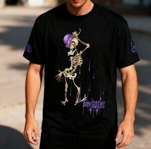 Tim Burton Size M Black Graphic Skeleton Tee with Purple Accent